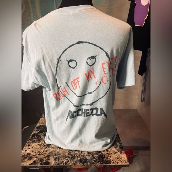Vintage Tee Shirt - Blue - Dear Ex Im Rich Now - L - Short-Sleeve Shirt - Y2k - Picture 5 of 10